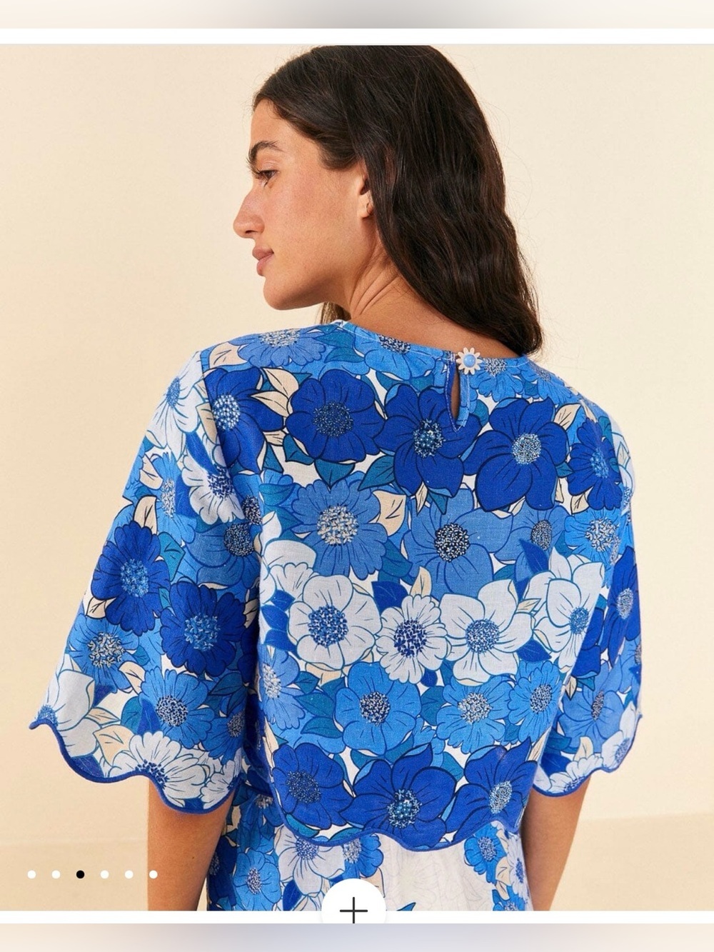 FARM Rio Set  Blue Flower Linen Blend Midi Skirt /Crop Top Set, M - Picture 8 of 16